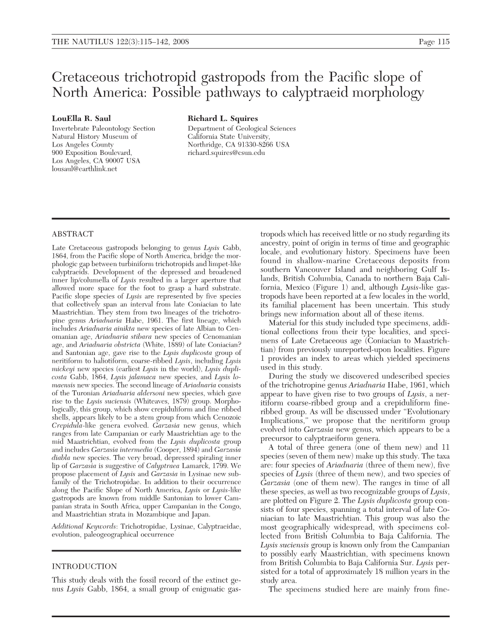 Cretaceous Trichotropid Gastropods from the Pacific Slope of North America: Possible Pathways to Calyptraeid Morphology