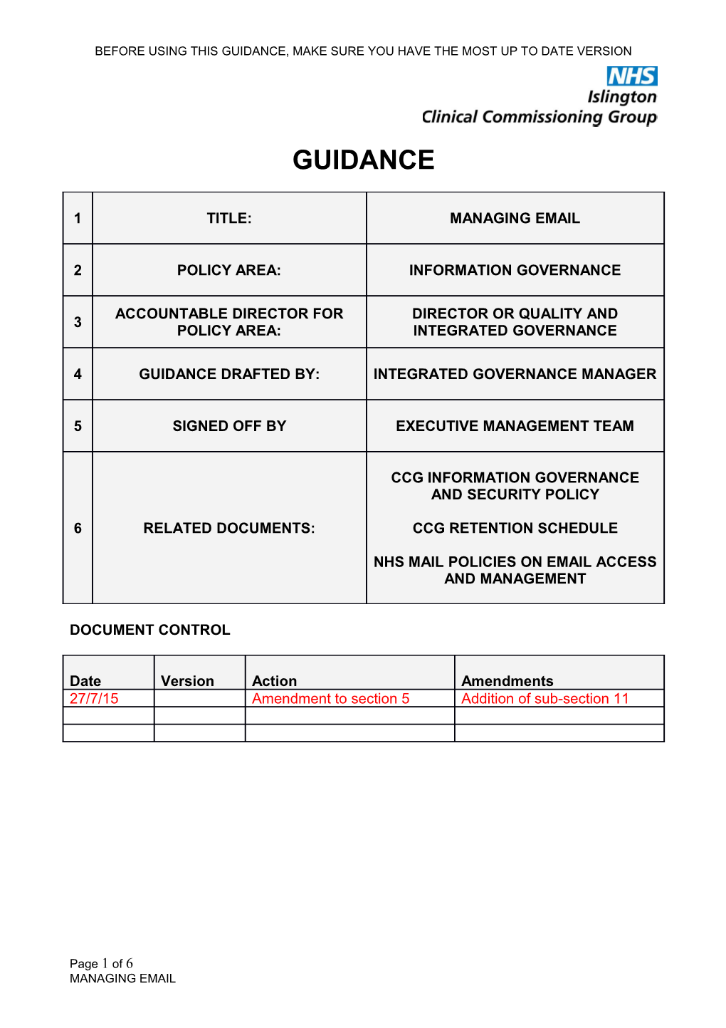 Blank Islington CCG Guidance Template