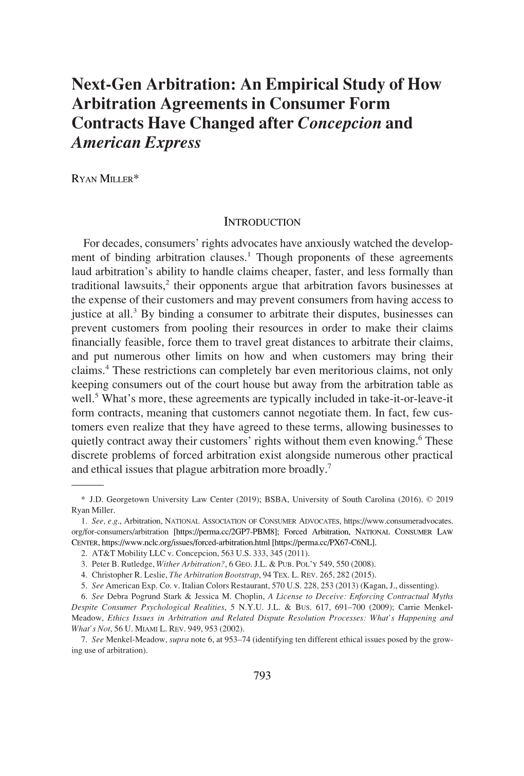 Next-Gen Arbitration: an Empirical Study of How Arbitration Agreements in Consumer Form Contracts Have Changed After Concepcion and American Express