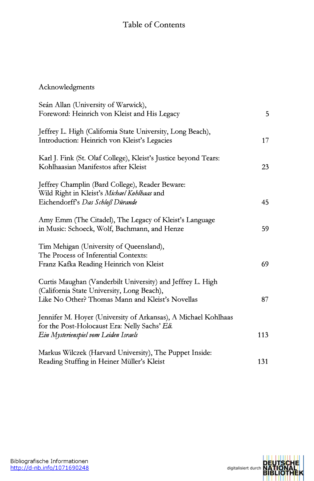 Table of Contents