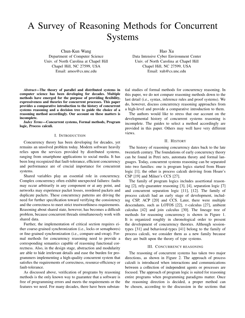 A Survey of Reasoning Methods for Concurrent Systems