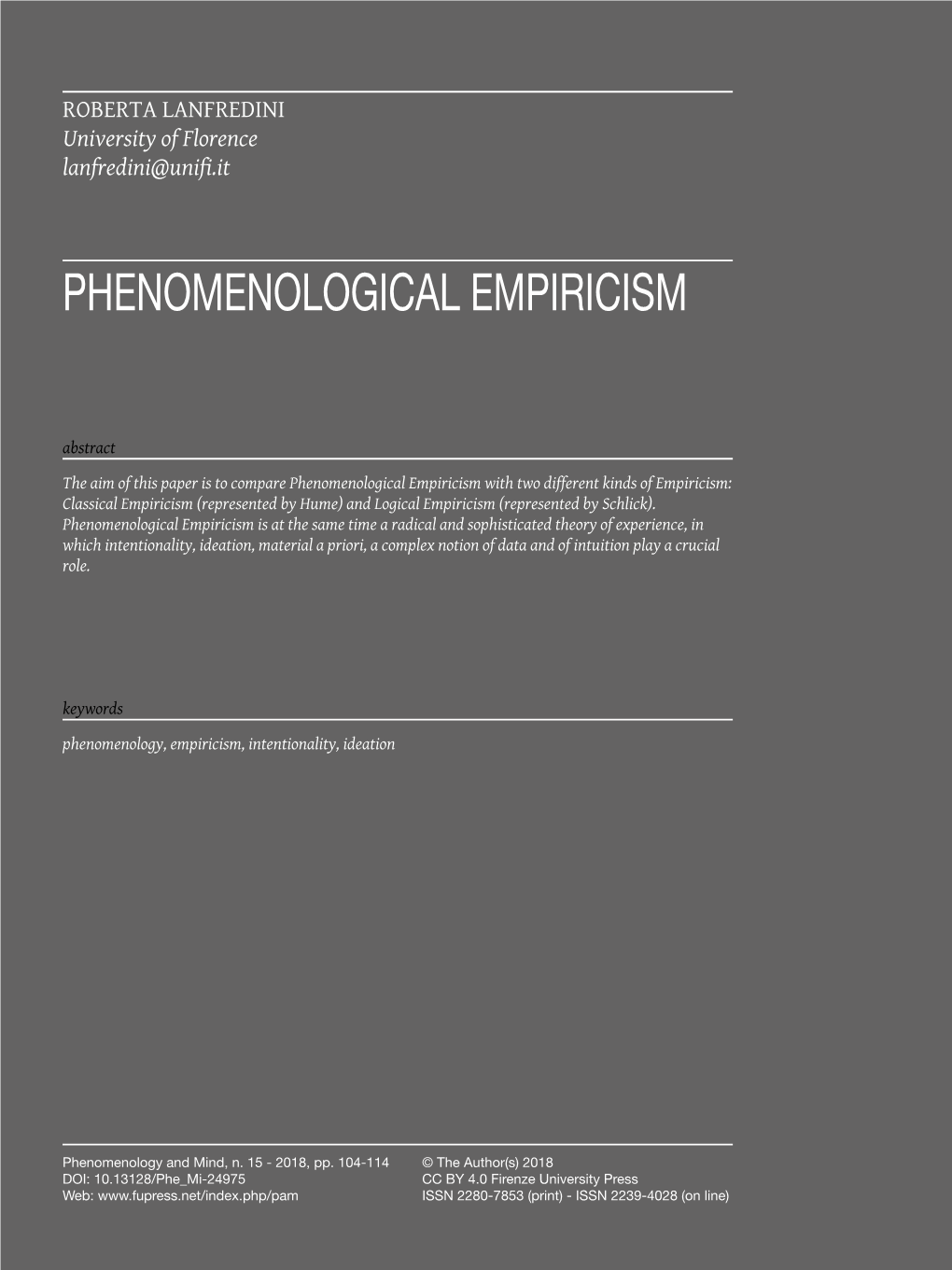 Phenomenological Empiricism