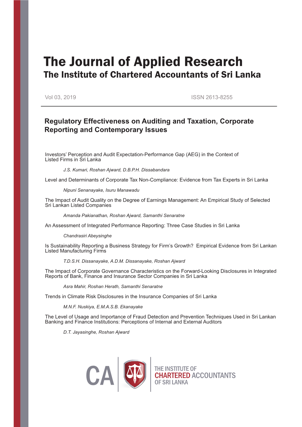 The Journal of Applied Research the Institute of Chartered Accountants of Sri Lanka