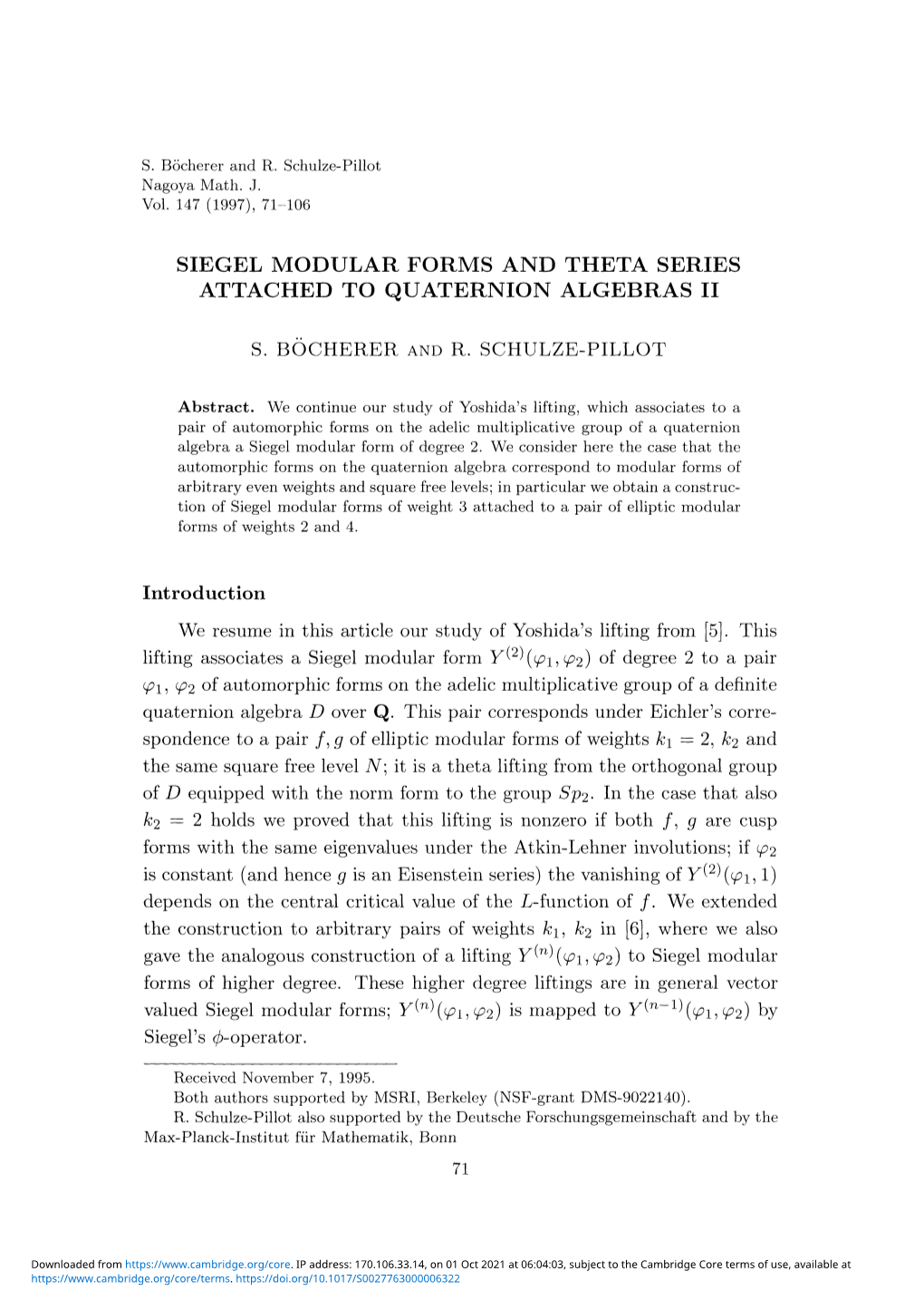 Siegel Modular Forms and Theta Series Attached to Quaternion Algebras Ii