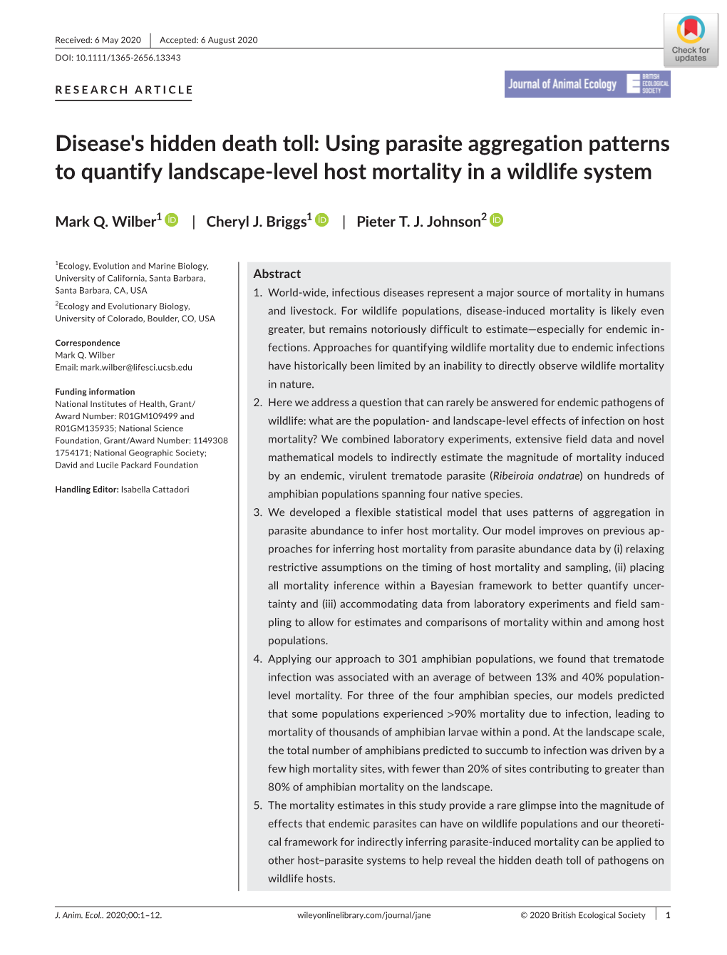 Disease's Hidden Death Toll: Using Parasite Aggregation Patterns to Quantify Landscape-Level Host Mortality in a Wildlife System