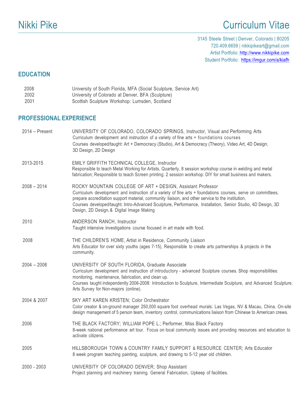 Nikki Pike Curriculum Vitae