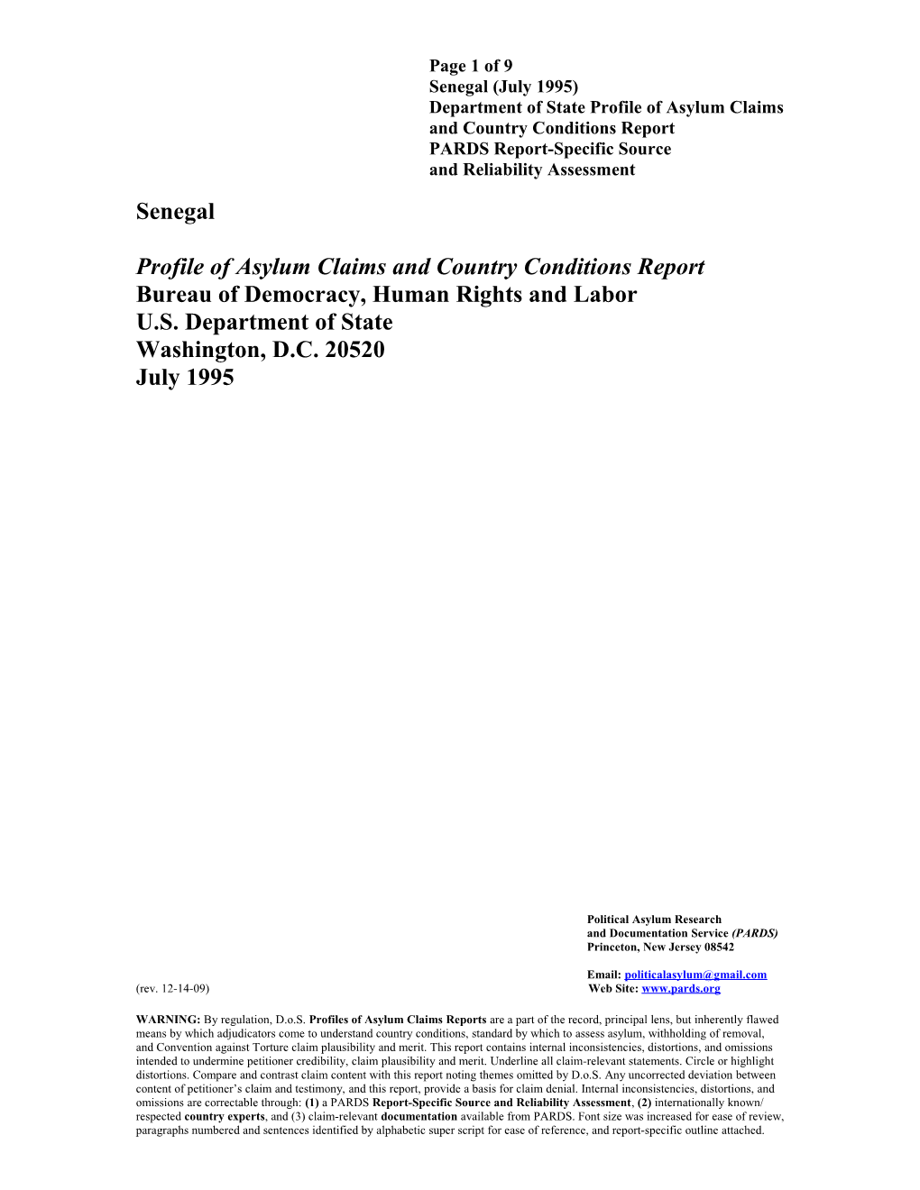 Senegal Profile of Asylum Claims and Country Conditions