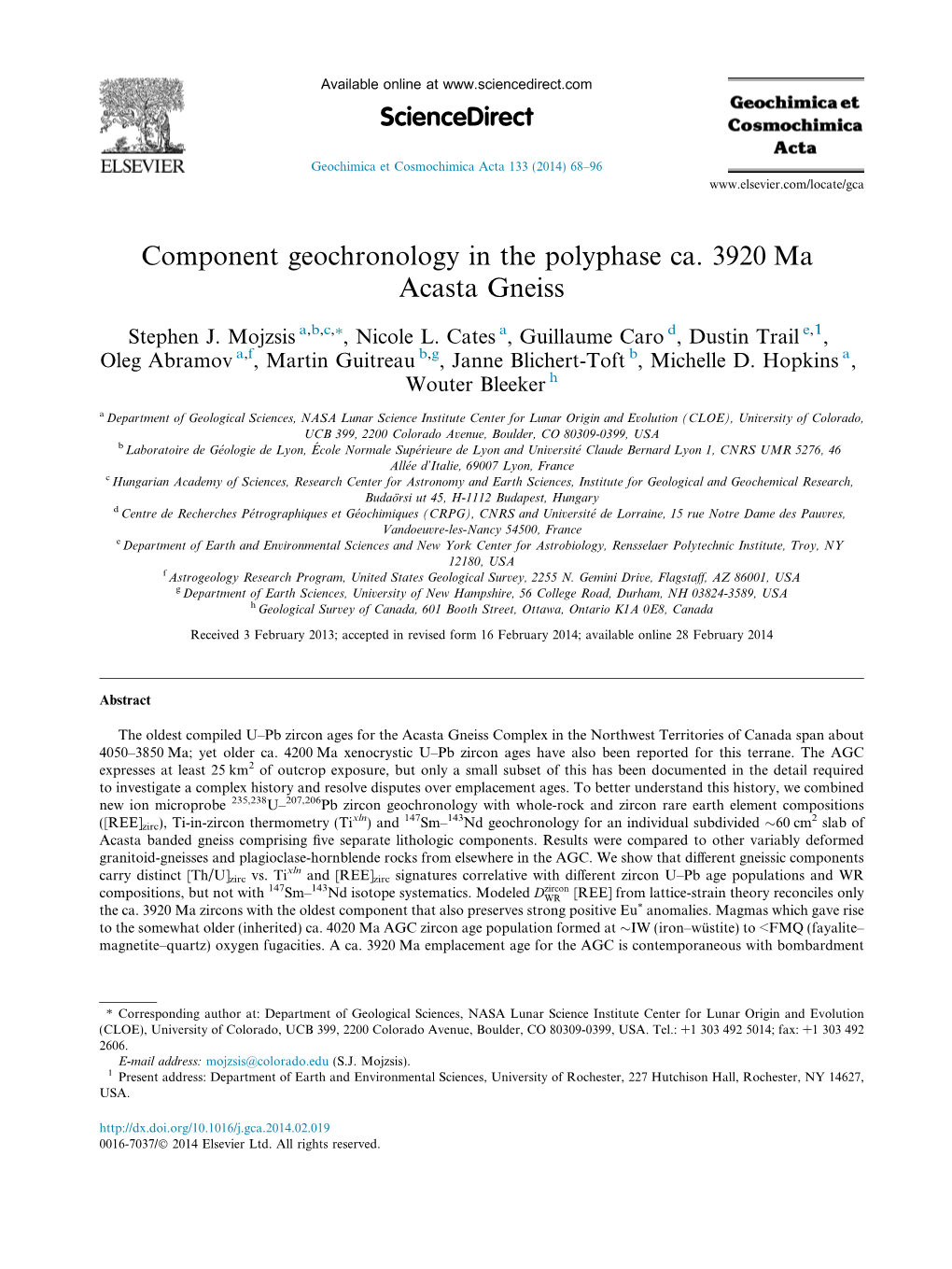 Component Geochronology in the Polyphase Ca. 3920Ma Acasta Gneiss