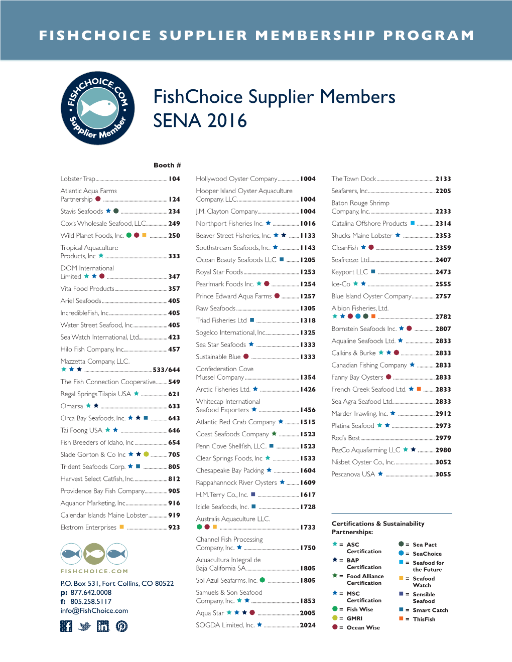 Fishchoice Supplier Members SENA 2016
