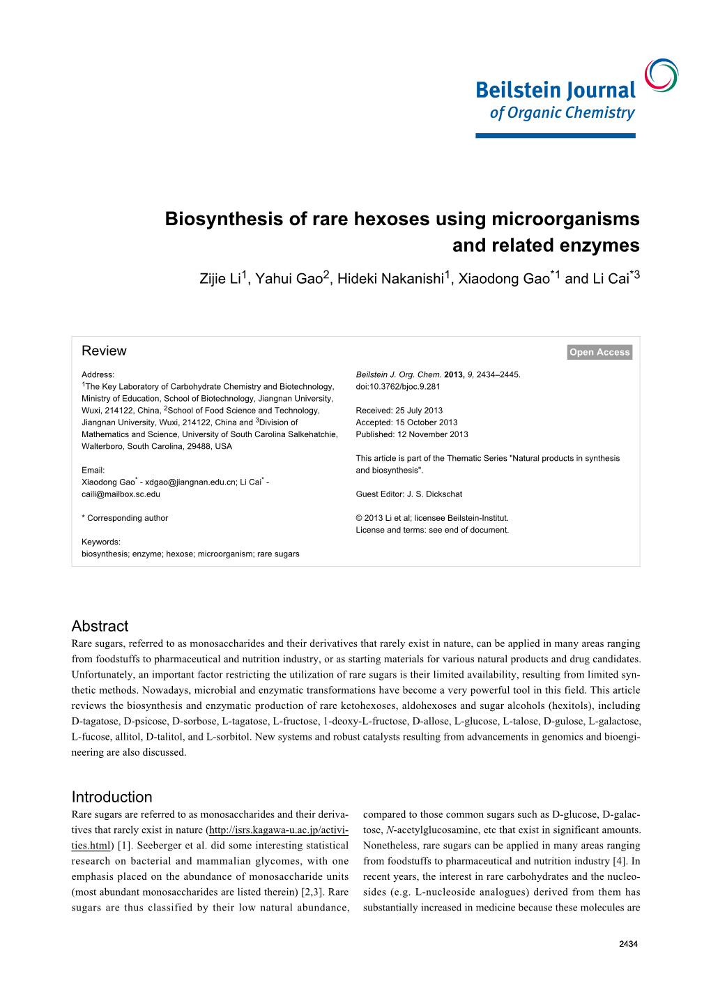 Biosynthesis of Rare Hexoses Using Microorganisms and Related Enzymes