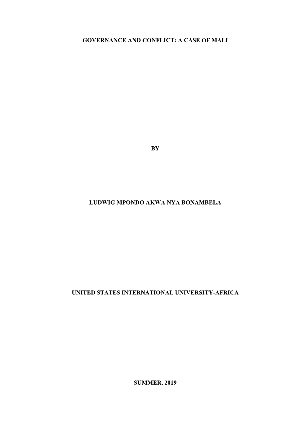 Governance and Conflict: a Case of Mali by Ludwig Mpondo Akwa Nya