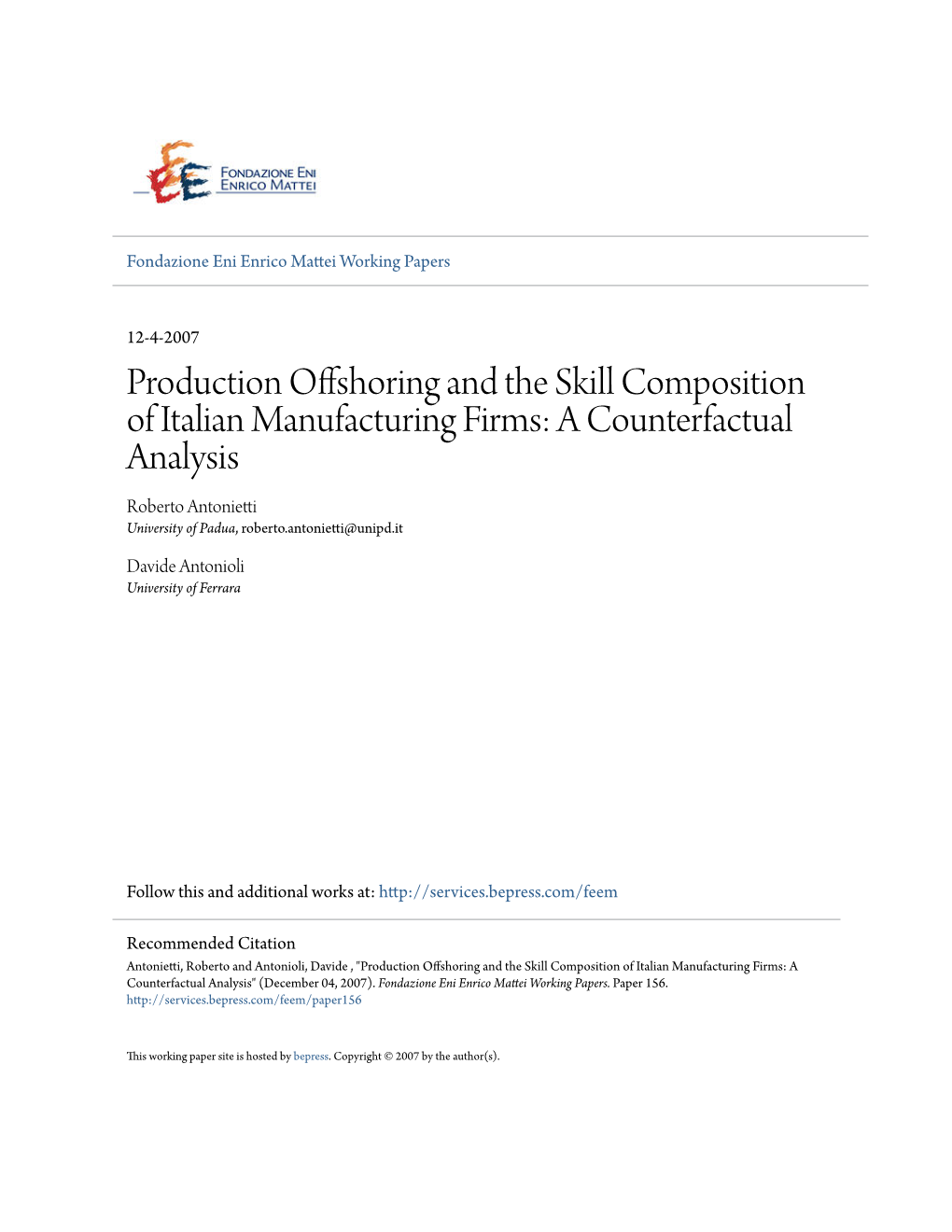 Production Offshoring and the Skill Composition of Italian