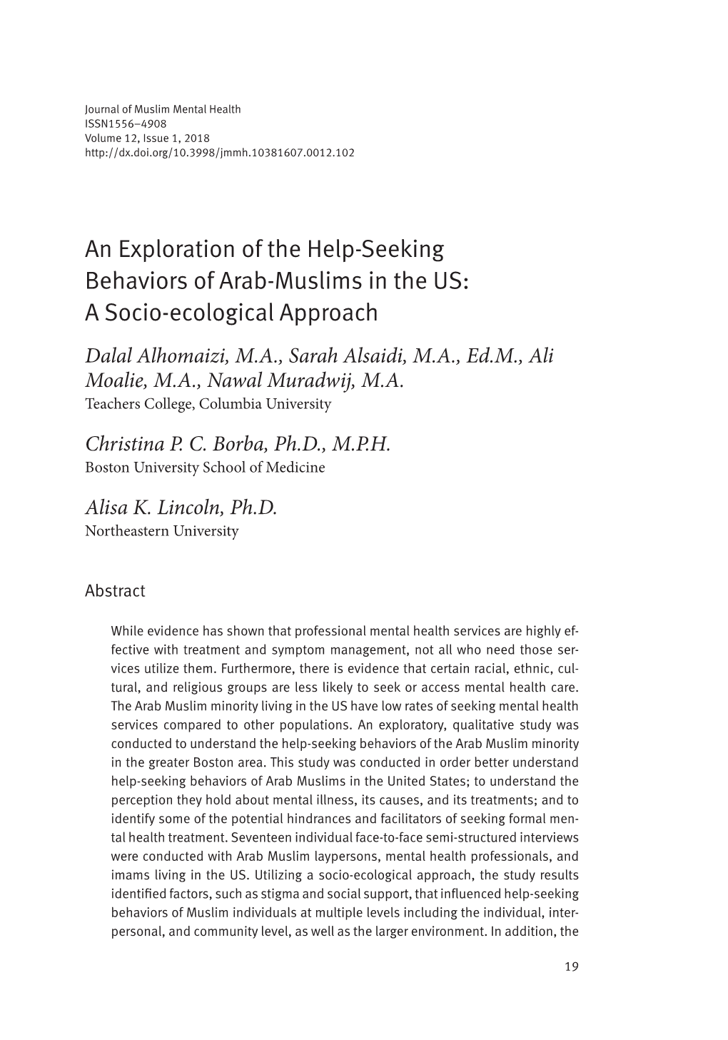 Seeking Behaviors of Arab-­Muslims in the US: a Socio-Ecological­ Approach