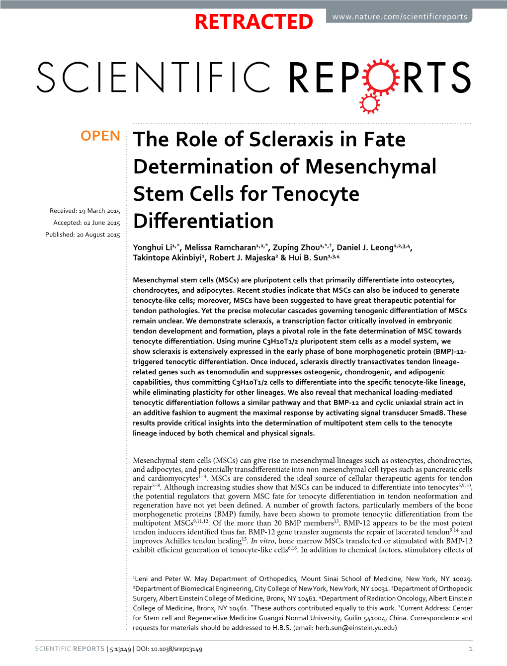 The Role of Scleraxis in Fate Determination of Mesenchymal