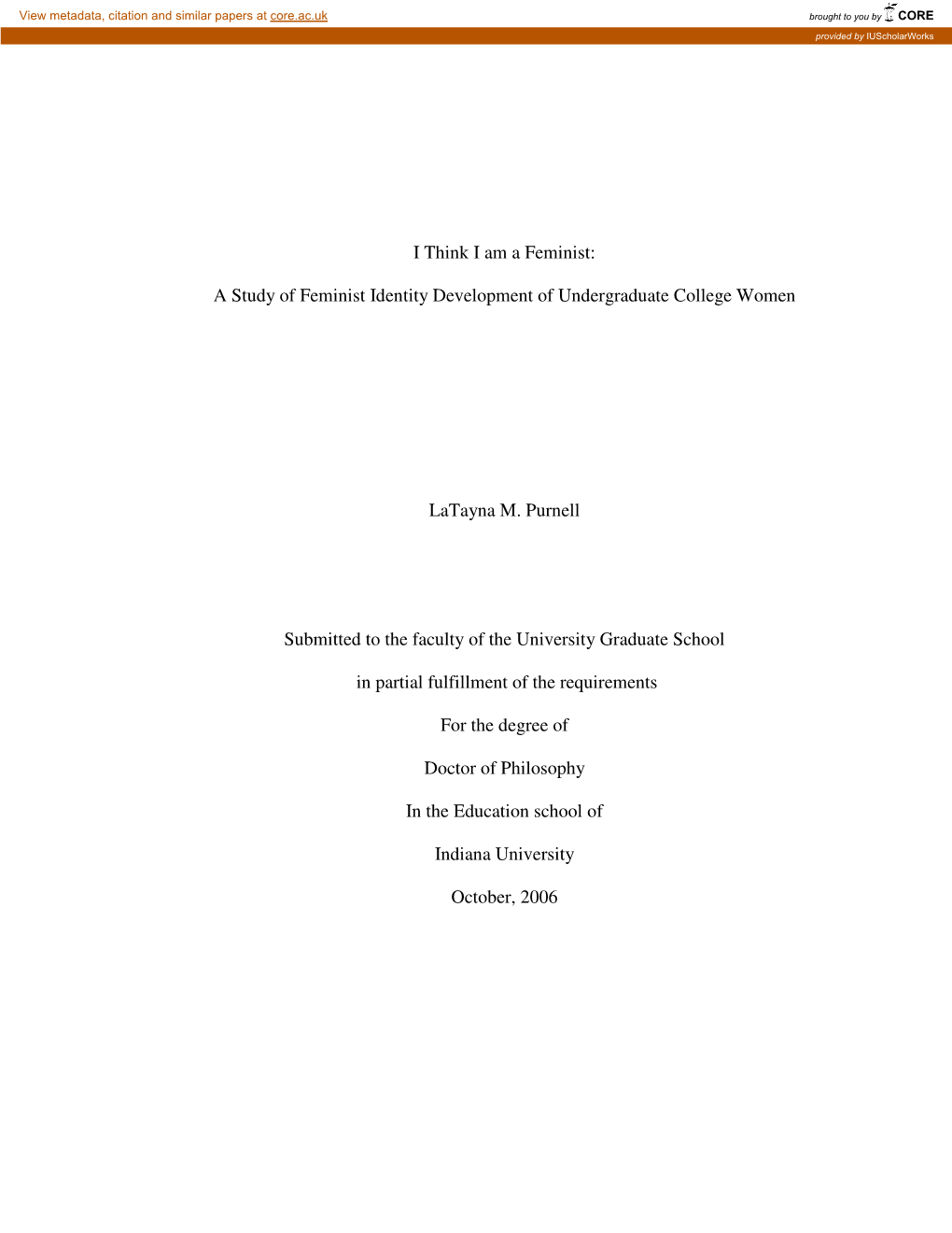 A Study of Feminist Identity Development of Un Dergrad Uate College Women