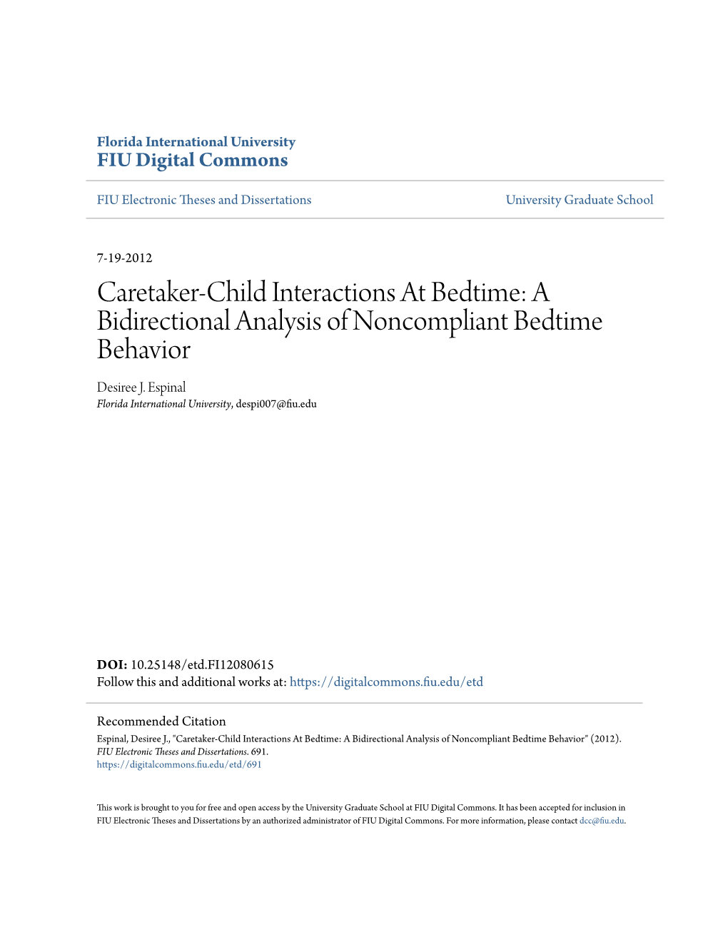 A Bidirectional Analysis of Noncompliant Bedtime Behavior Desiree J