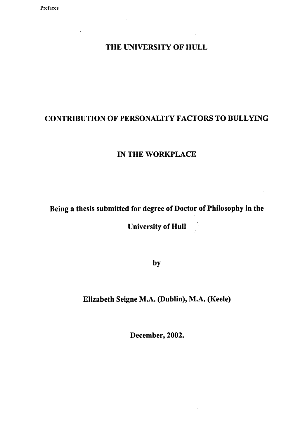 Thesis Submitted for Degree of Doctor of Philosophy in The