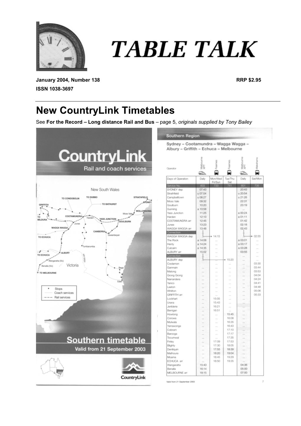 New Countrylink Tim Etables See for the Record Œ Long Distance Rail and Bus Œ Page 5, Originals Supplied by Tony Bailey