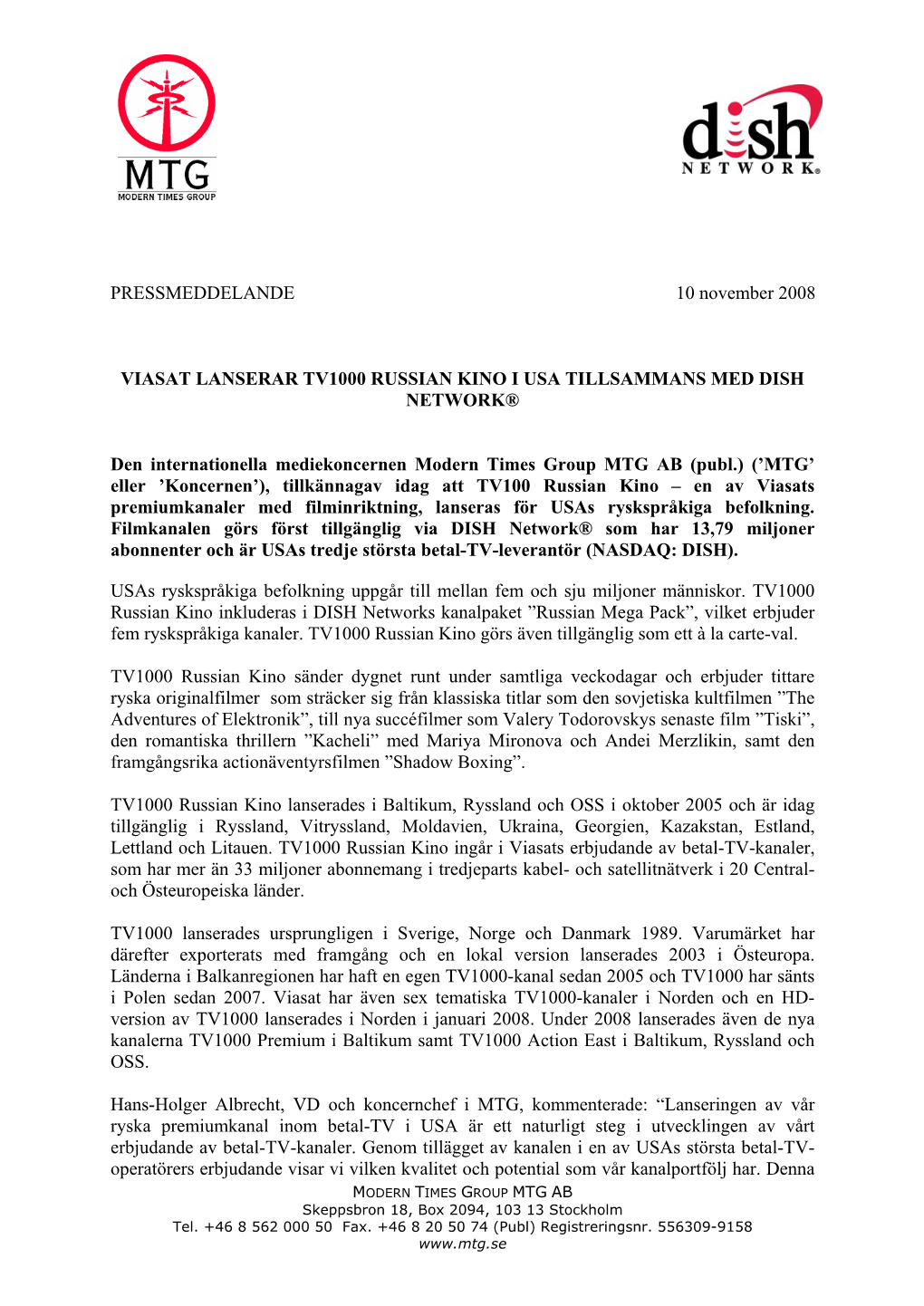 Viasat Lanserar Tv1000 Russian Kino I Usa Tillsammans Med Dish Network®