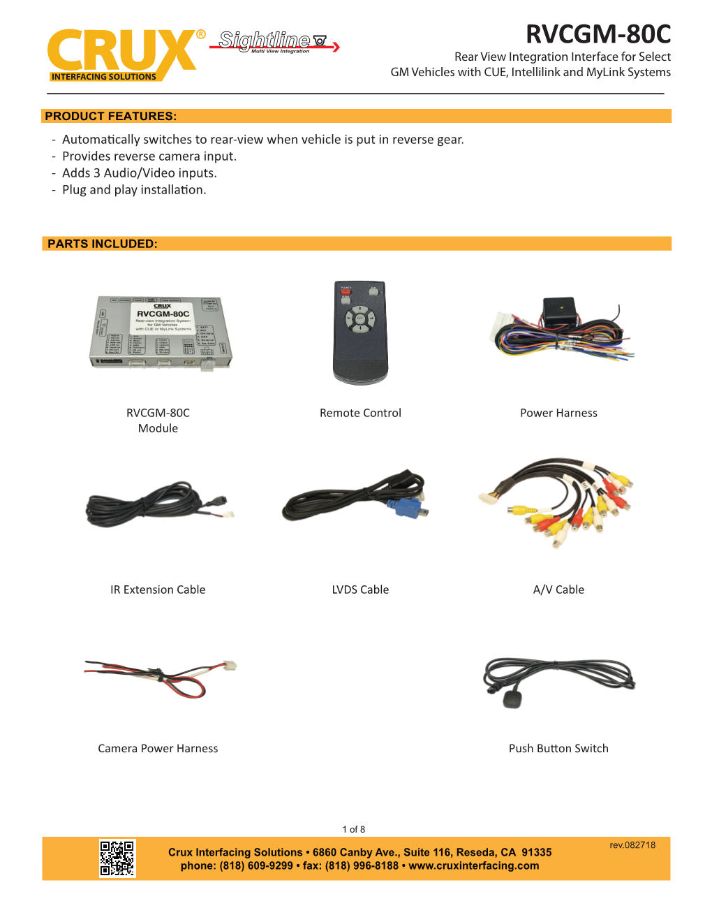 RVCGM-80C Sightlinemulti View Integration Rear View Integration Interface for Select