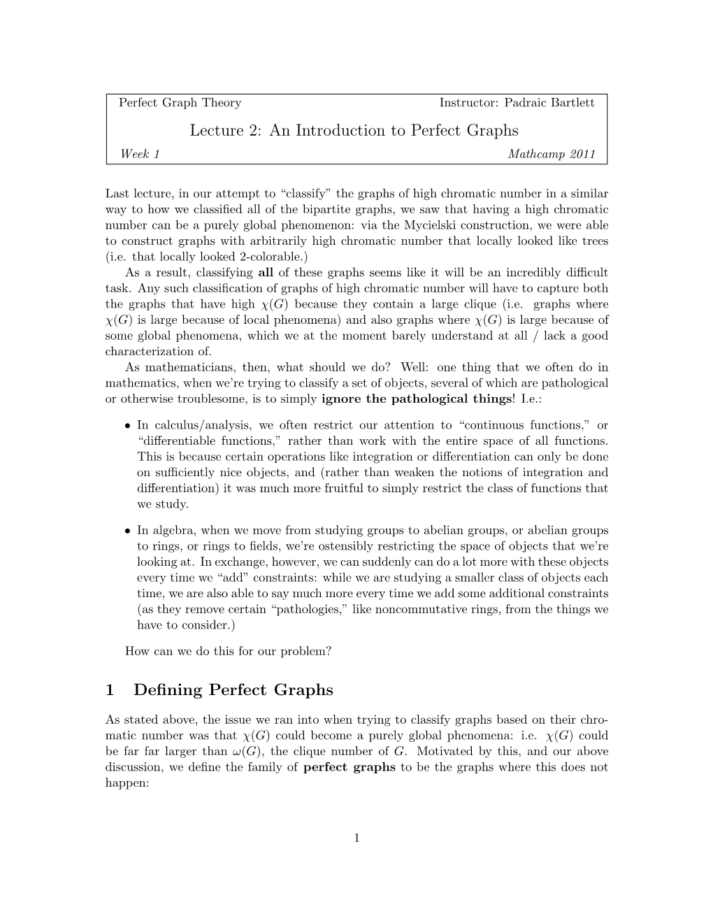 An Introduction to Perfect Graphs