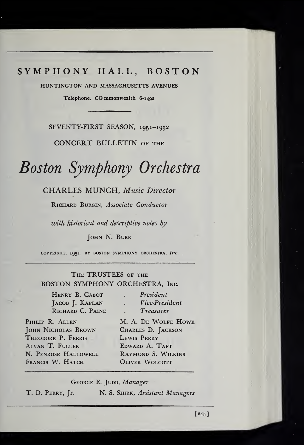 Boston Symphony Orchestra Concert Programs, Season 71, 1951-1952