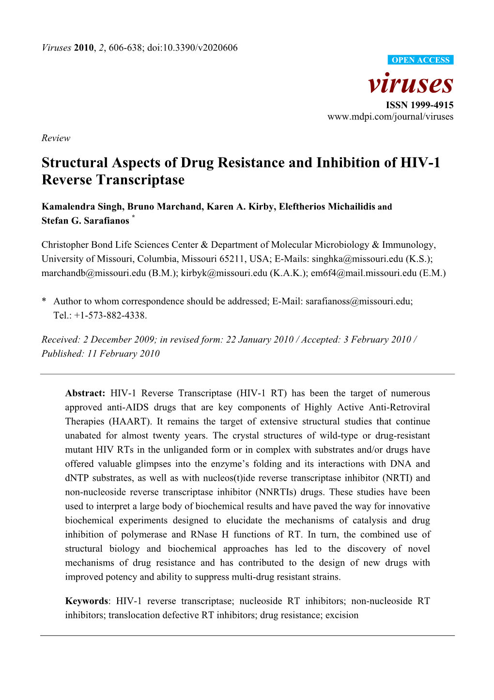 Structural Aspects of Drug Resistance and Inhibition of HIV-1 Reverse Transcriptase