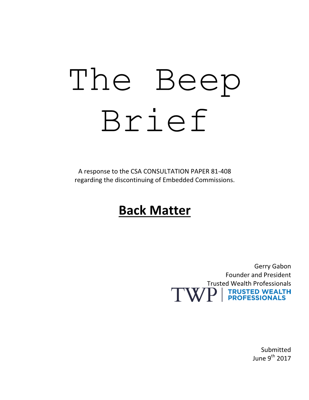 The Beep Brief Back Matter — Embedded Commission Response