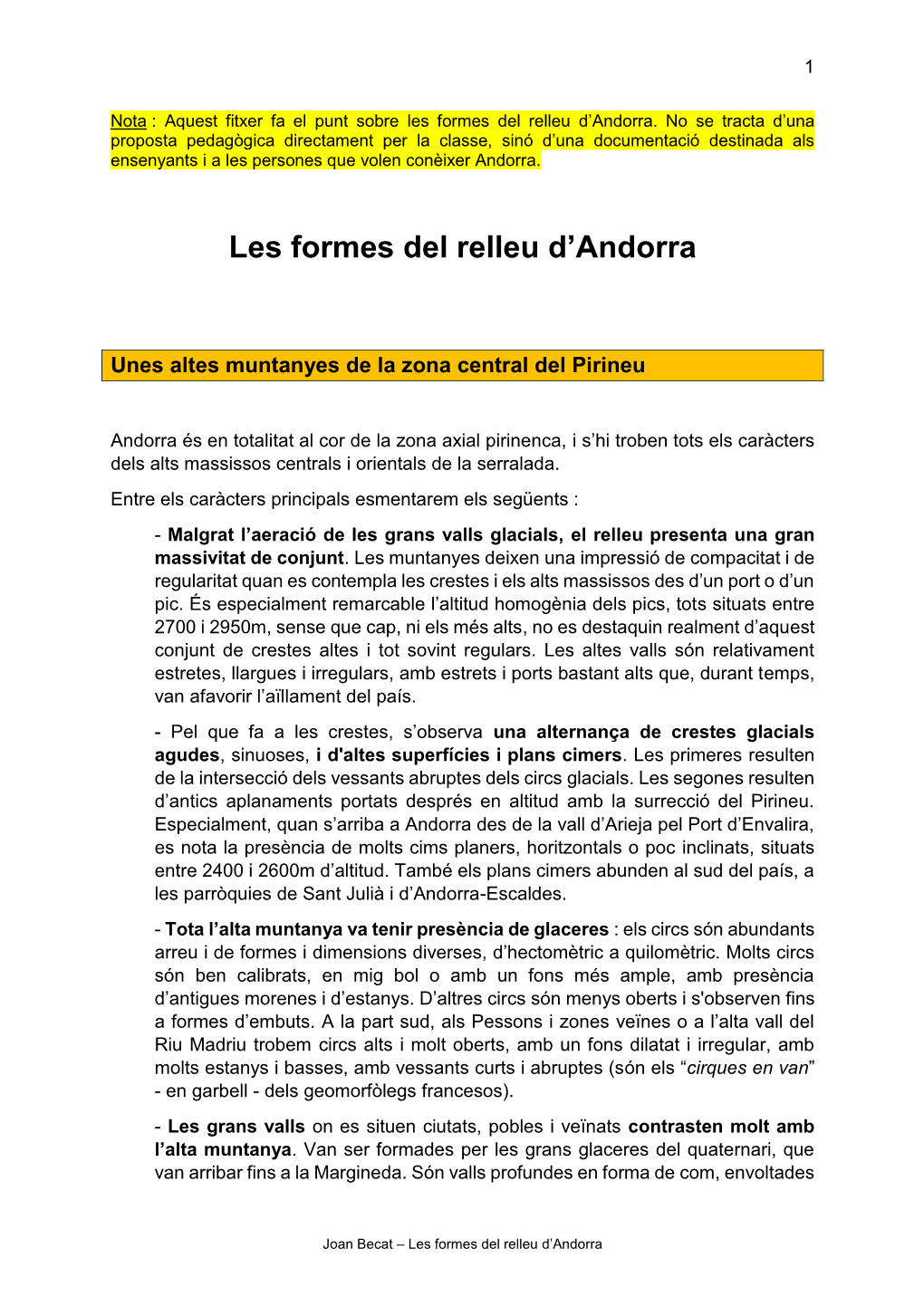 Les Formes Del Relleu D'andorra