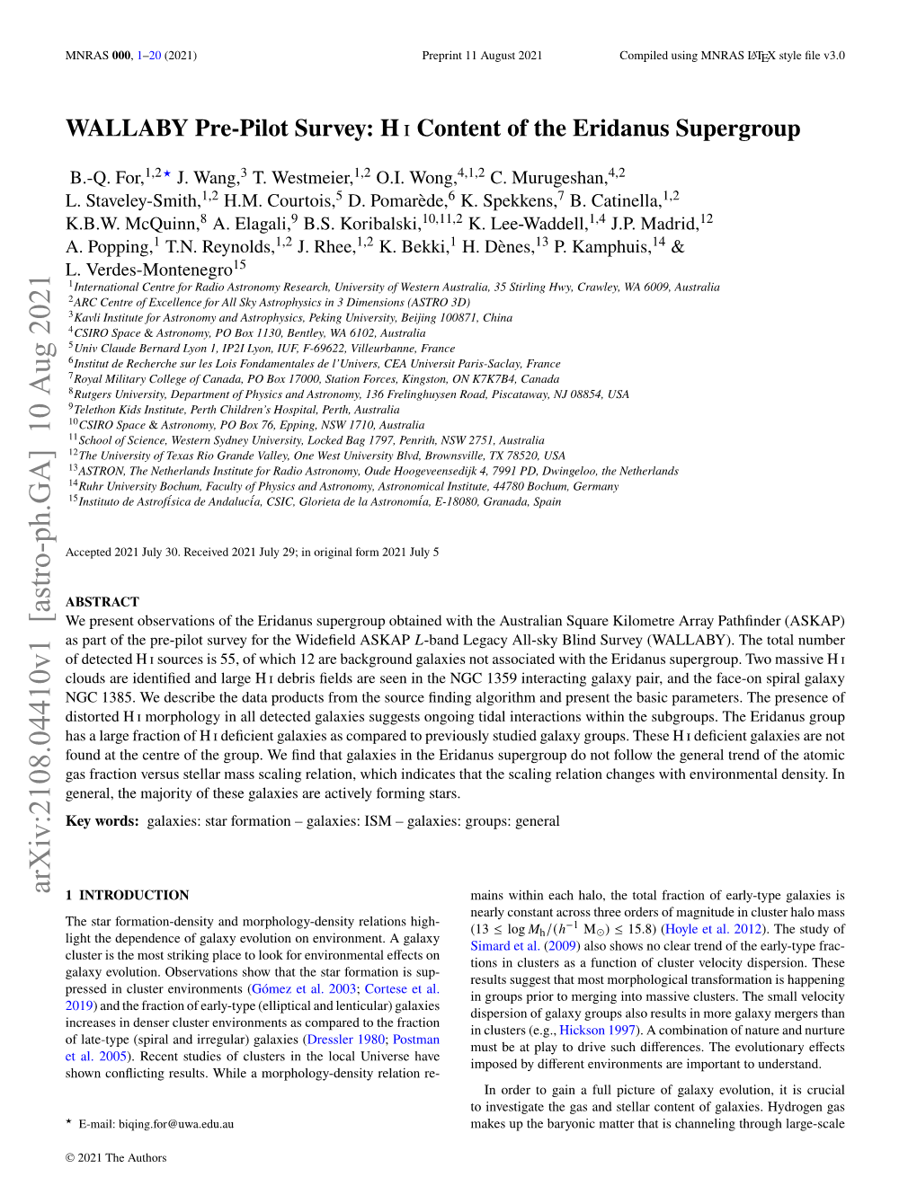 WALLABY Pre-Pilot Survey: HI Content of the Eridanus Supergroup