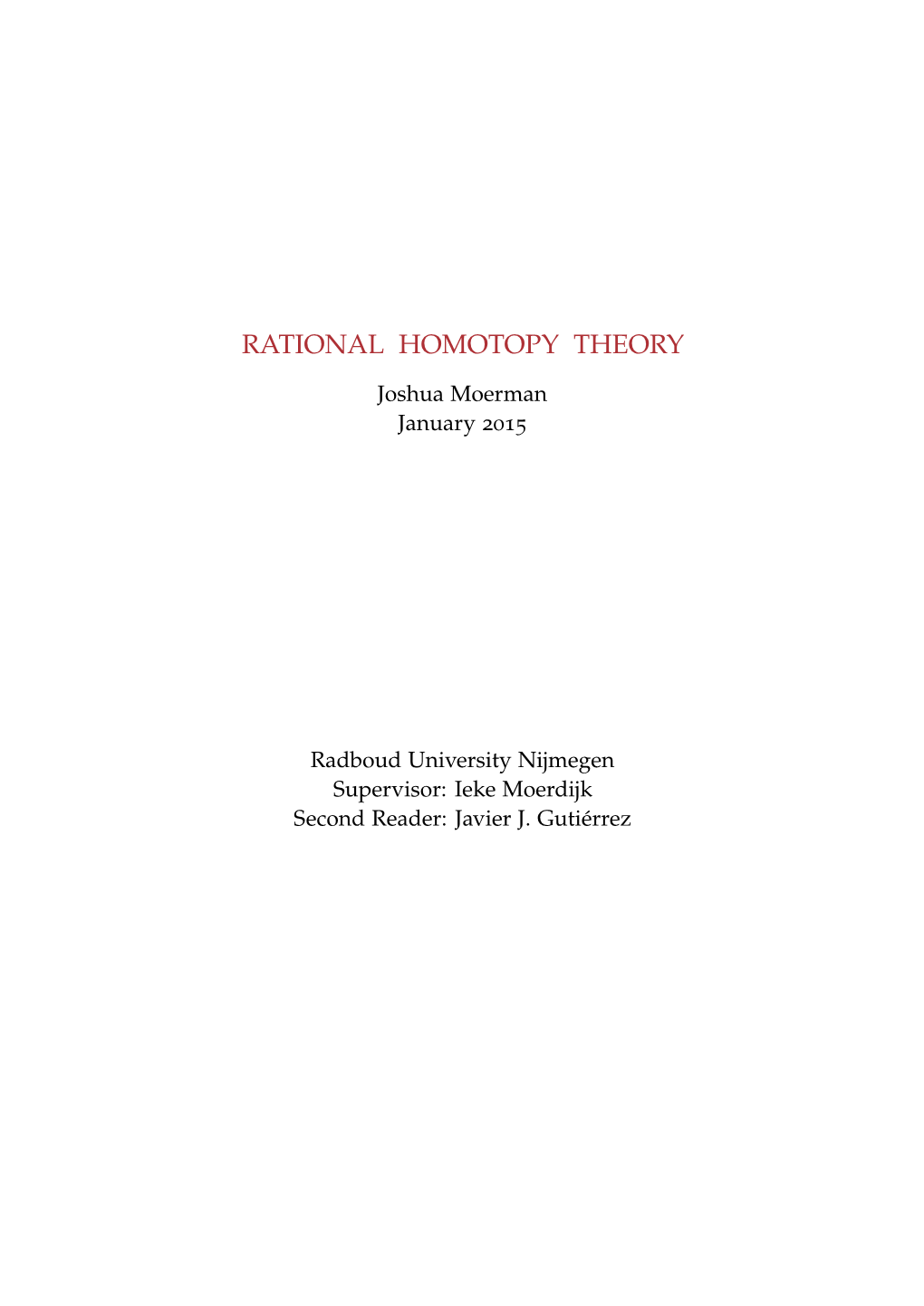 Rational Homotopy Theory