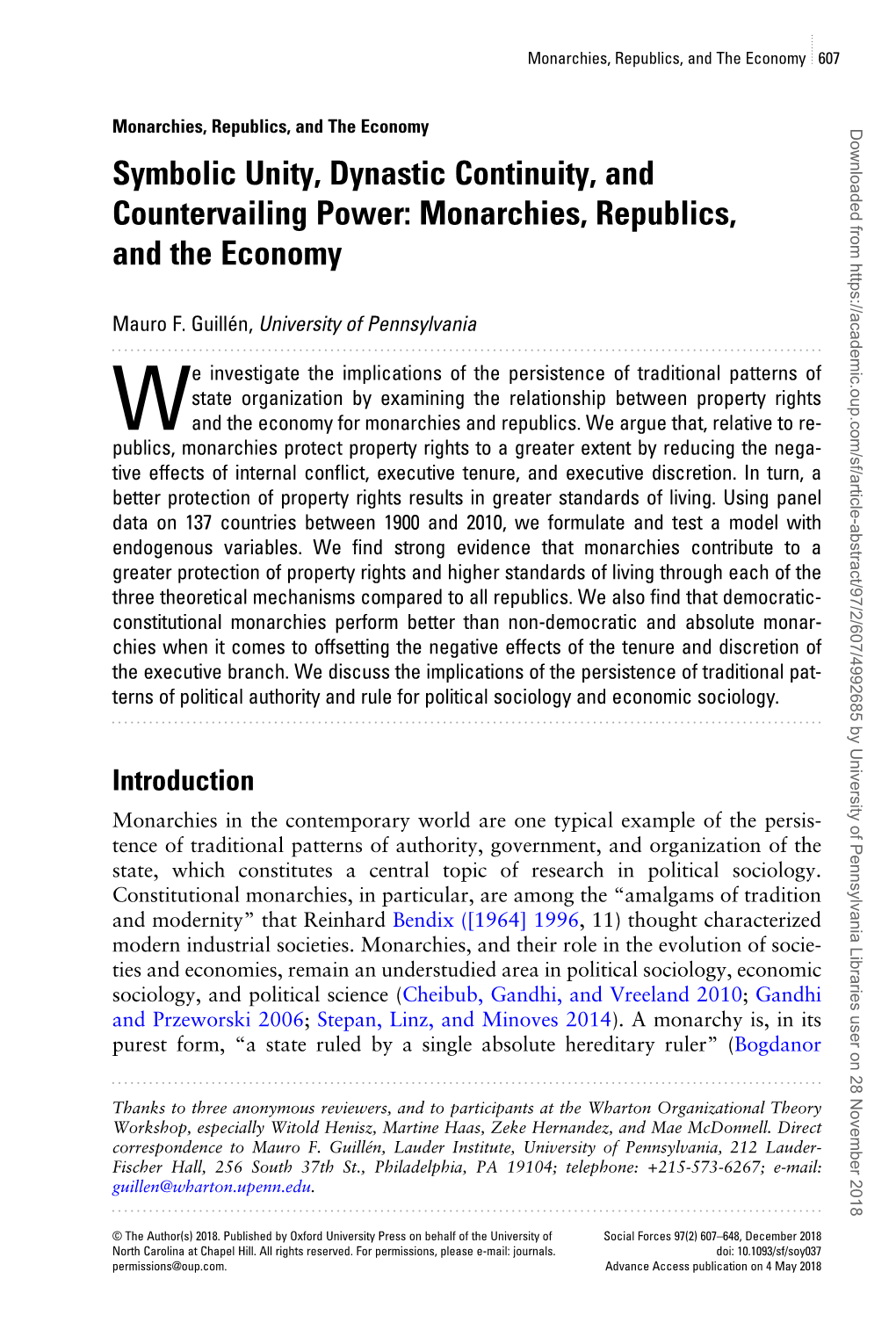 Monarchies, Republics, and the Economy 607