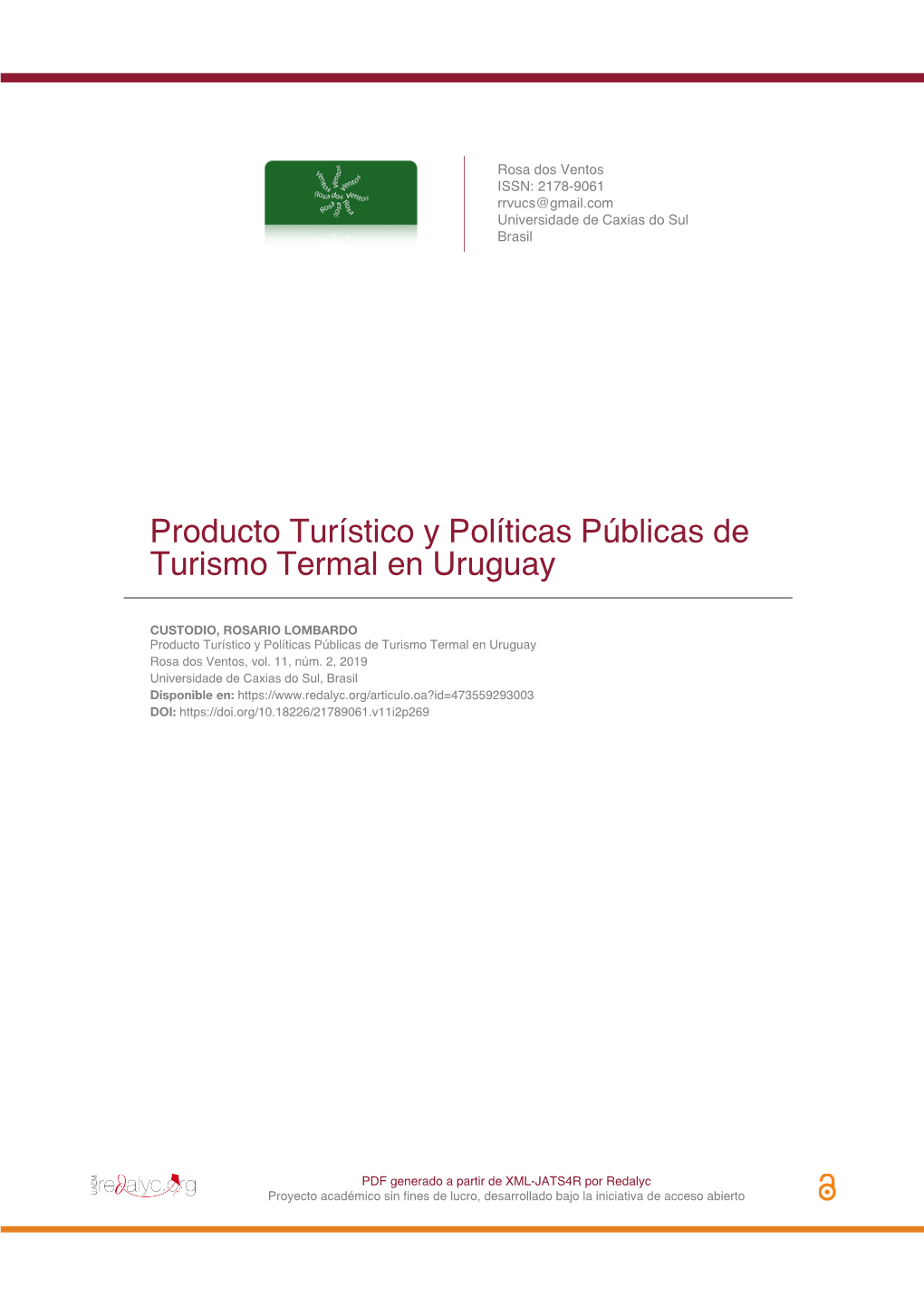 Producto Turístico Y Políticas Públicas De Turismo Termal En Uruguay