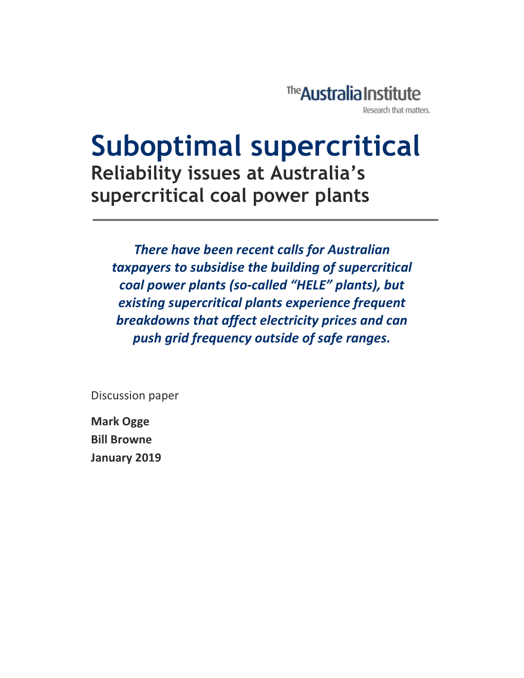 Suboptimal Supercritical Reliability Issues at Australia’S Supercritical Coal Power Plants