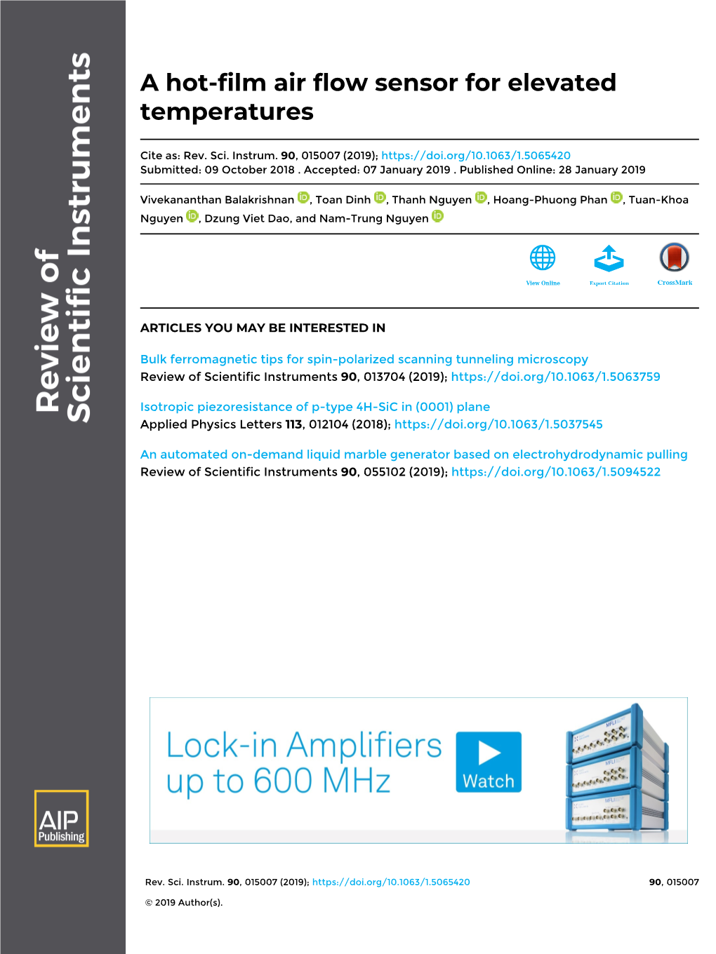 A Hot-Film Air Flow Sensor for Elevated Temperatures