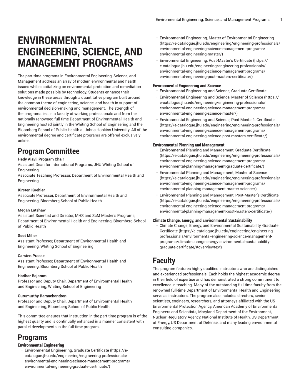 Environmental Engineering, Science, and Management Programs 1