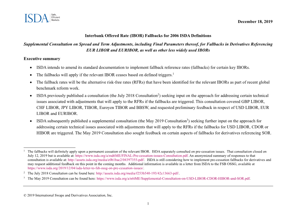 Interbank Offered Rate (IBOR) Fallbacks for 2006 ISDA Definitions