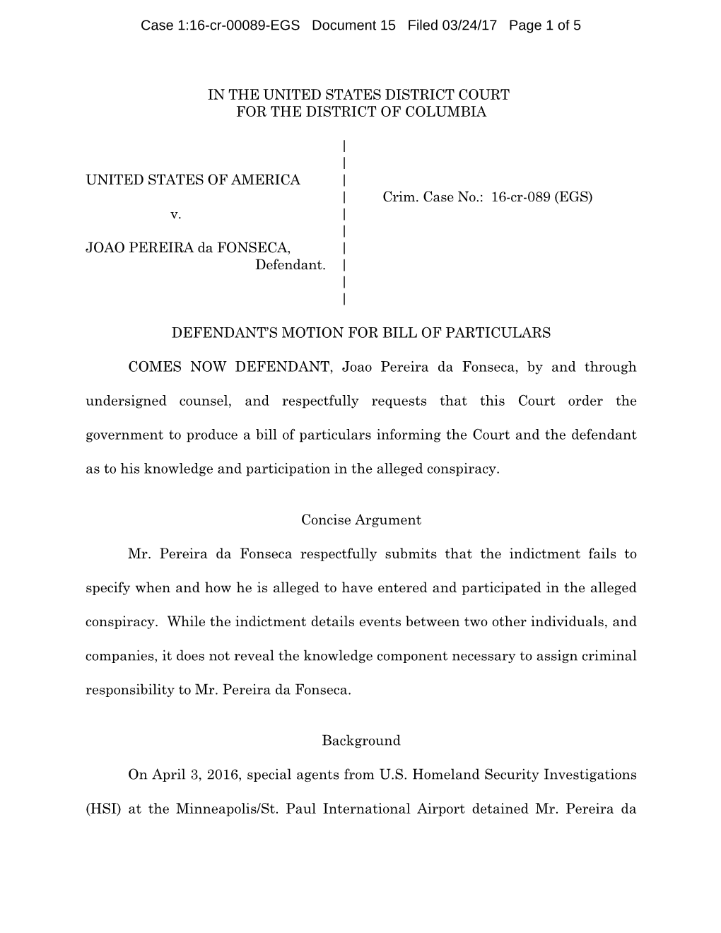 Case 1:16-Cr-00089-EGS Document 15 Filed 03/24/17 Page 1 of 5