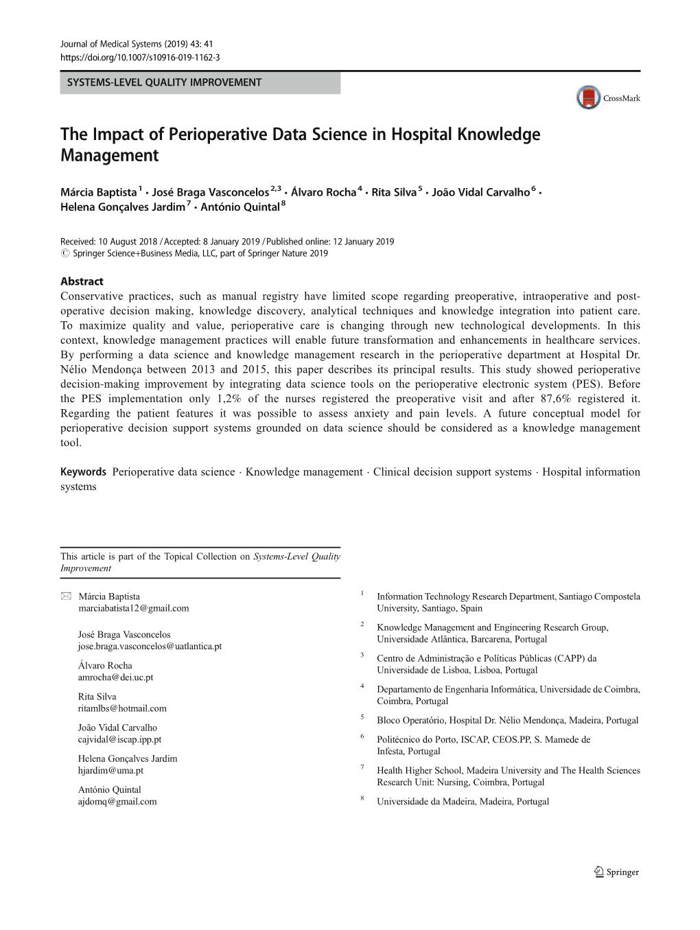 The Impact of Perioperative Data Science in Hospital Knowledge Management