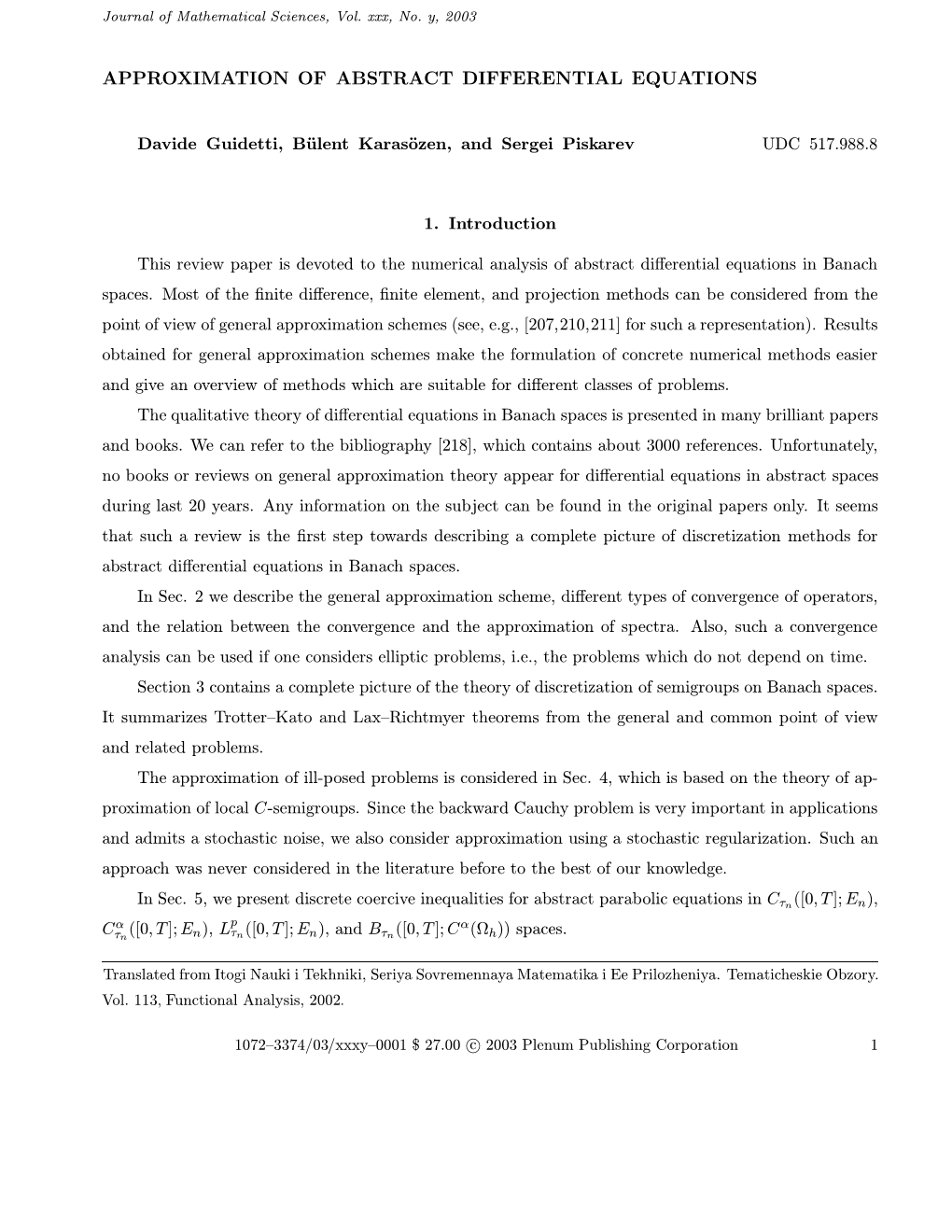 Approximation of Abstract Differential Equations