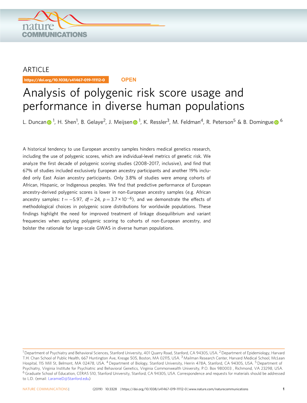 Analysis of Polygenic Risk Score Usage and Performance in Diverse Human Populations