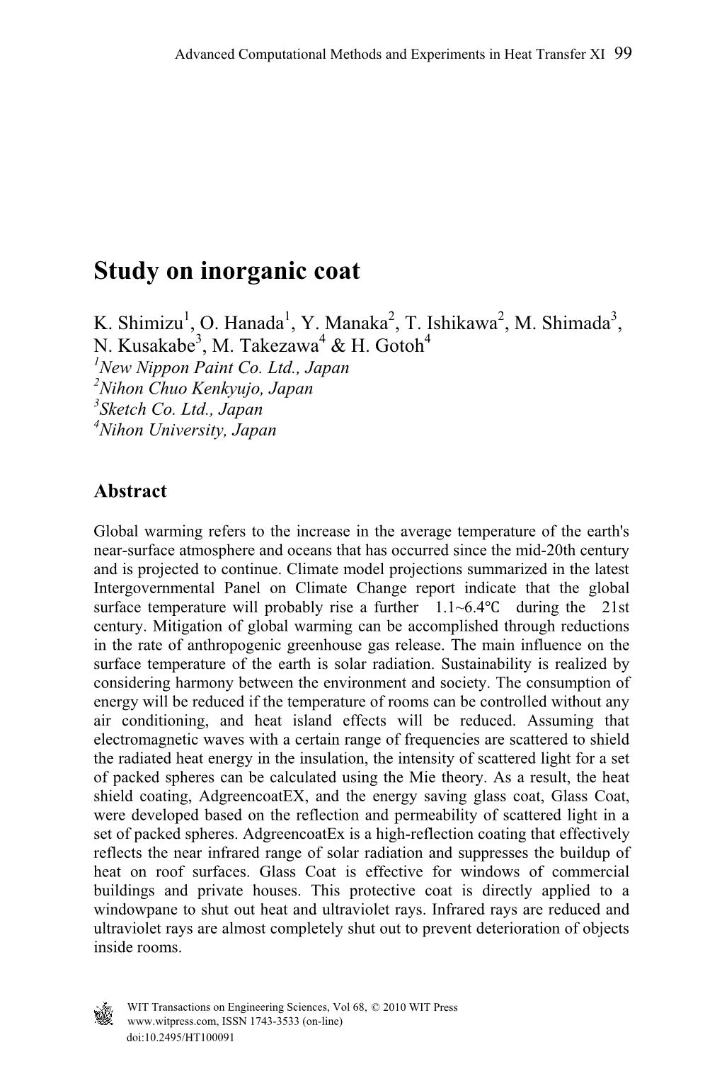 Study on Inorganic Coat