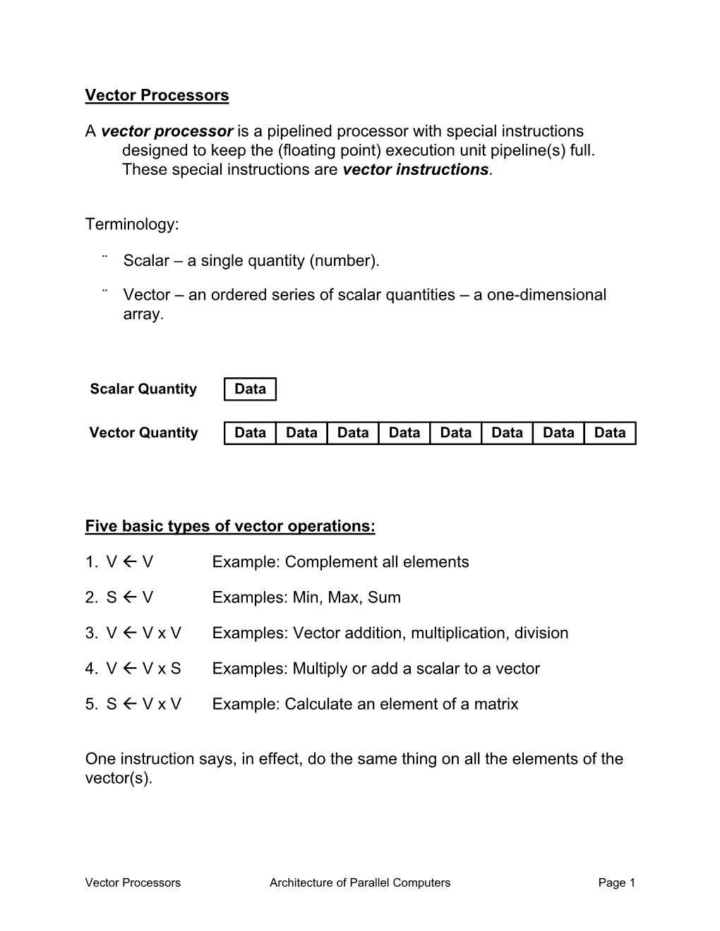 CSC506 Lecture 7 Vector Processors