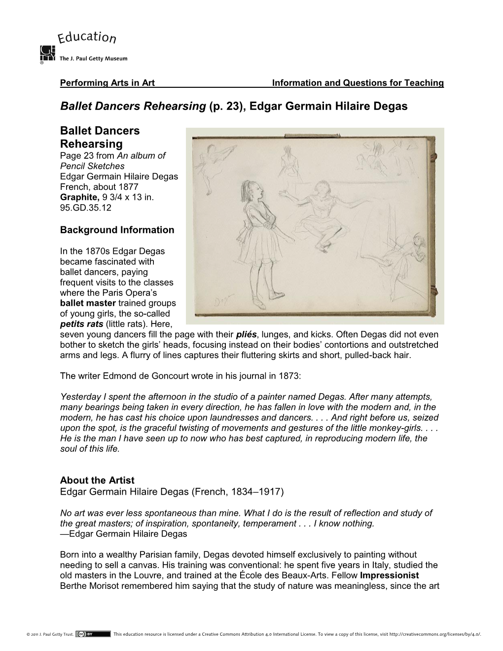 Ballet Dancers Rehearsing (P. 23), Edgar Germain Hilaire Degas Ballet Dancers Rehearsing