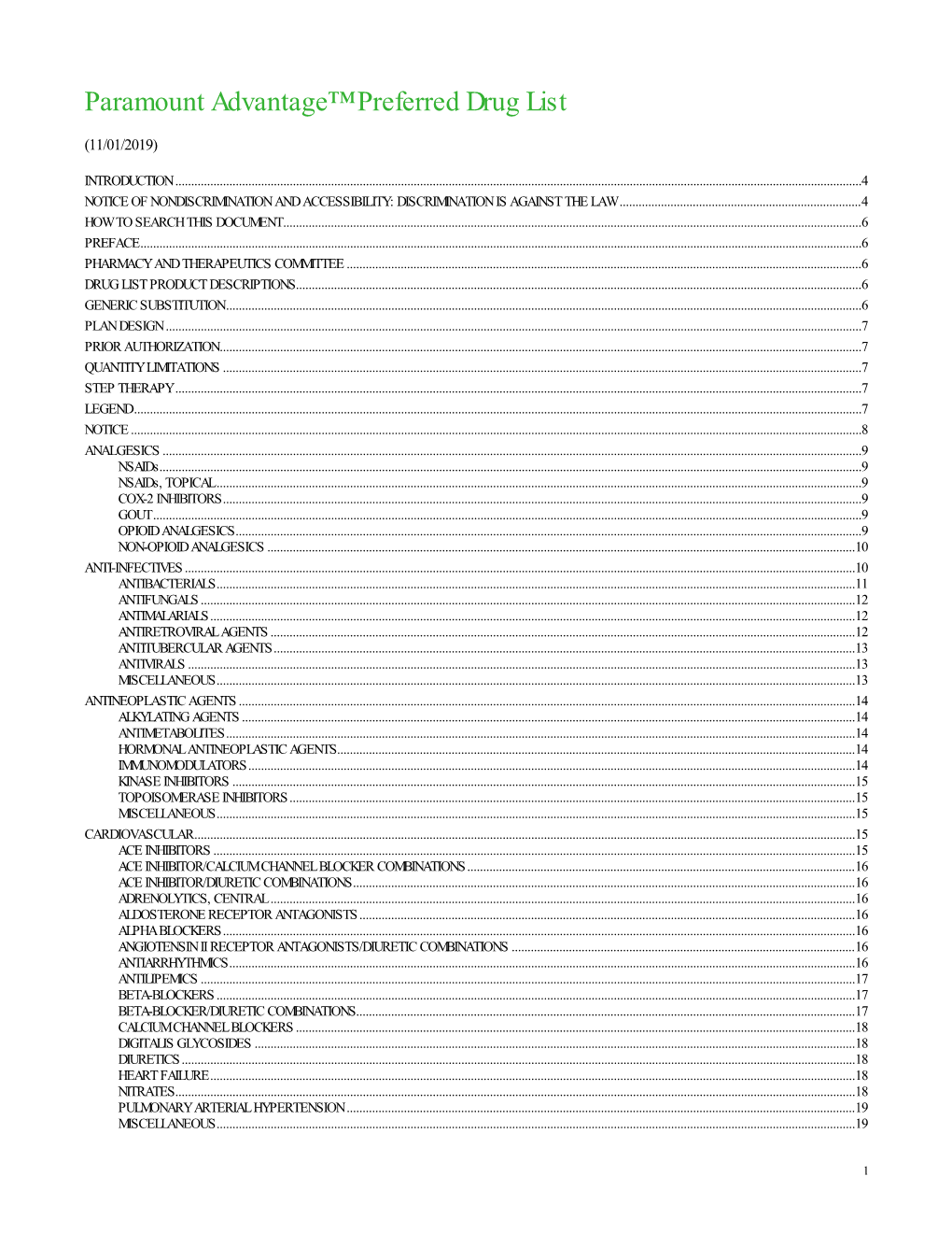 Paramount Advantage™ Preferred Drug List