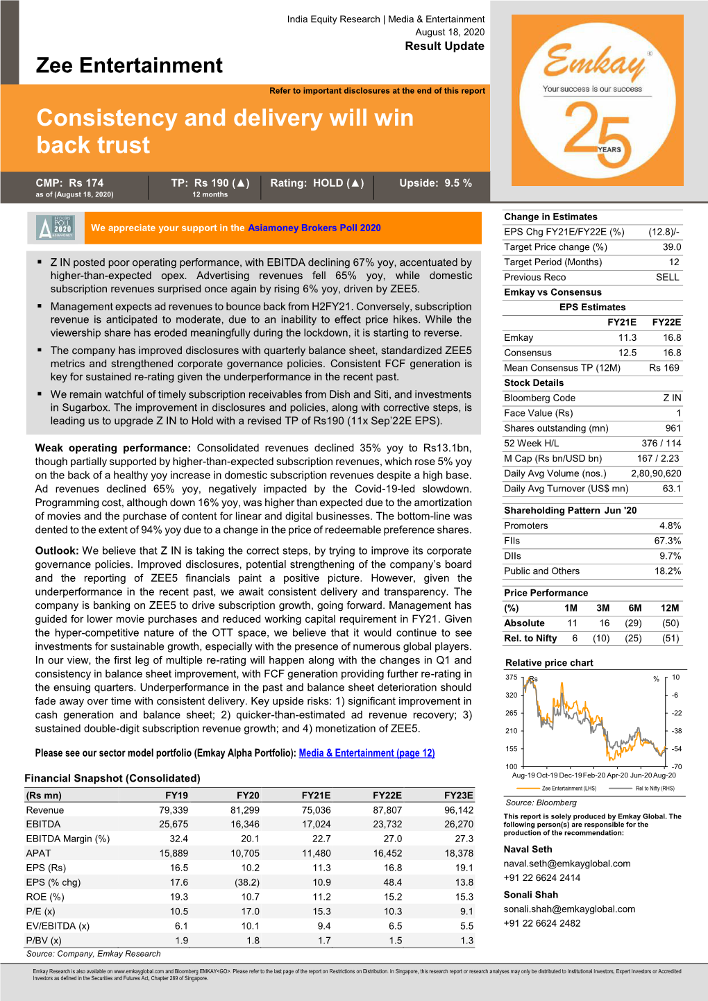 Zee Entertainment Refer to Important Disclosures at the End of This Report