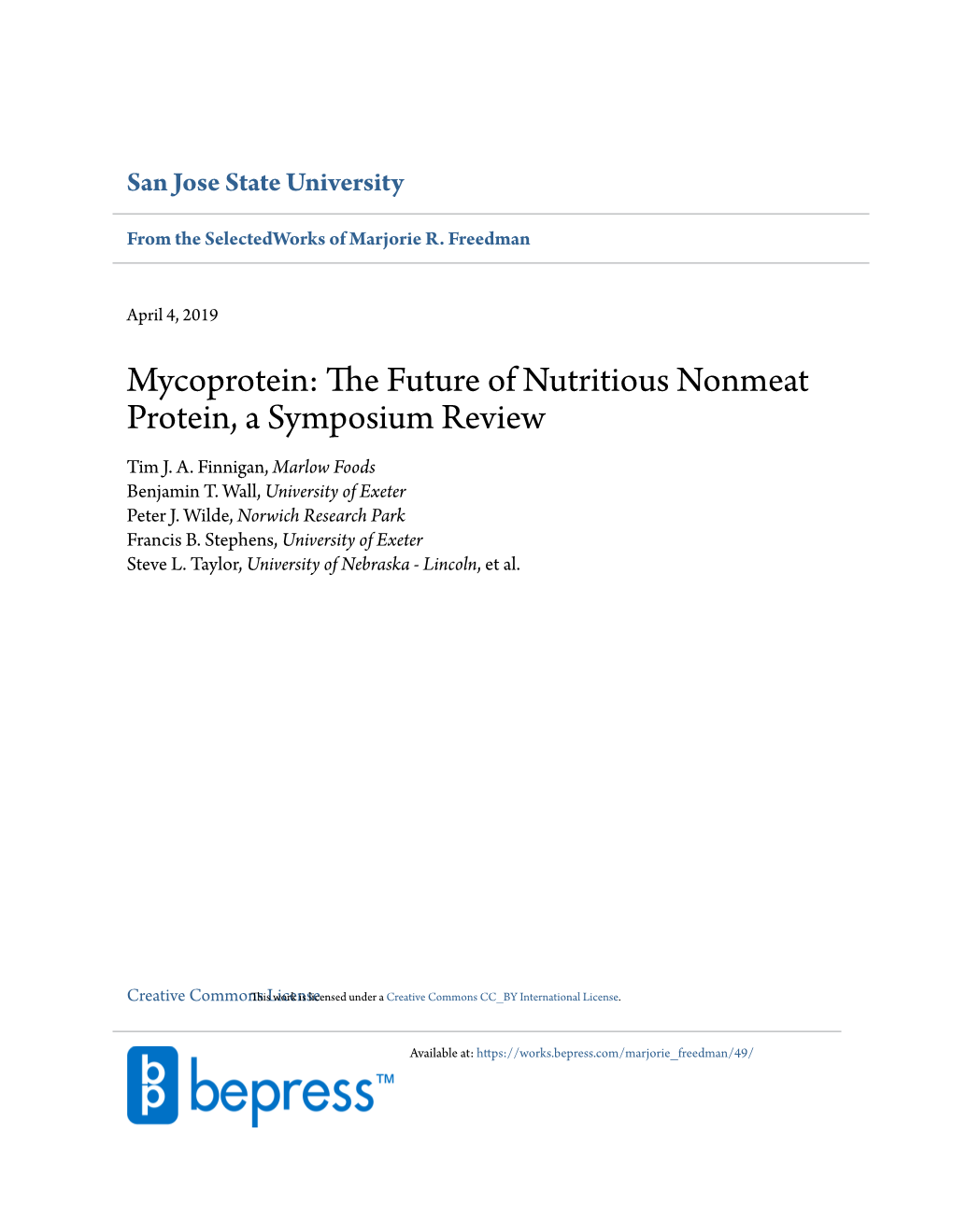 Mycoprotein: the Future of Nutritious Nonmeat Protein, a Symposium Review