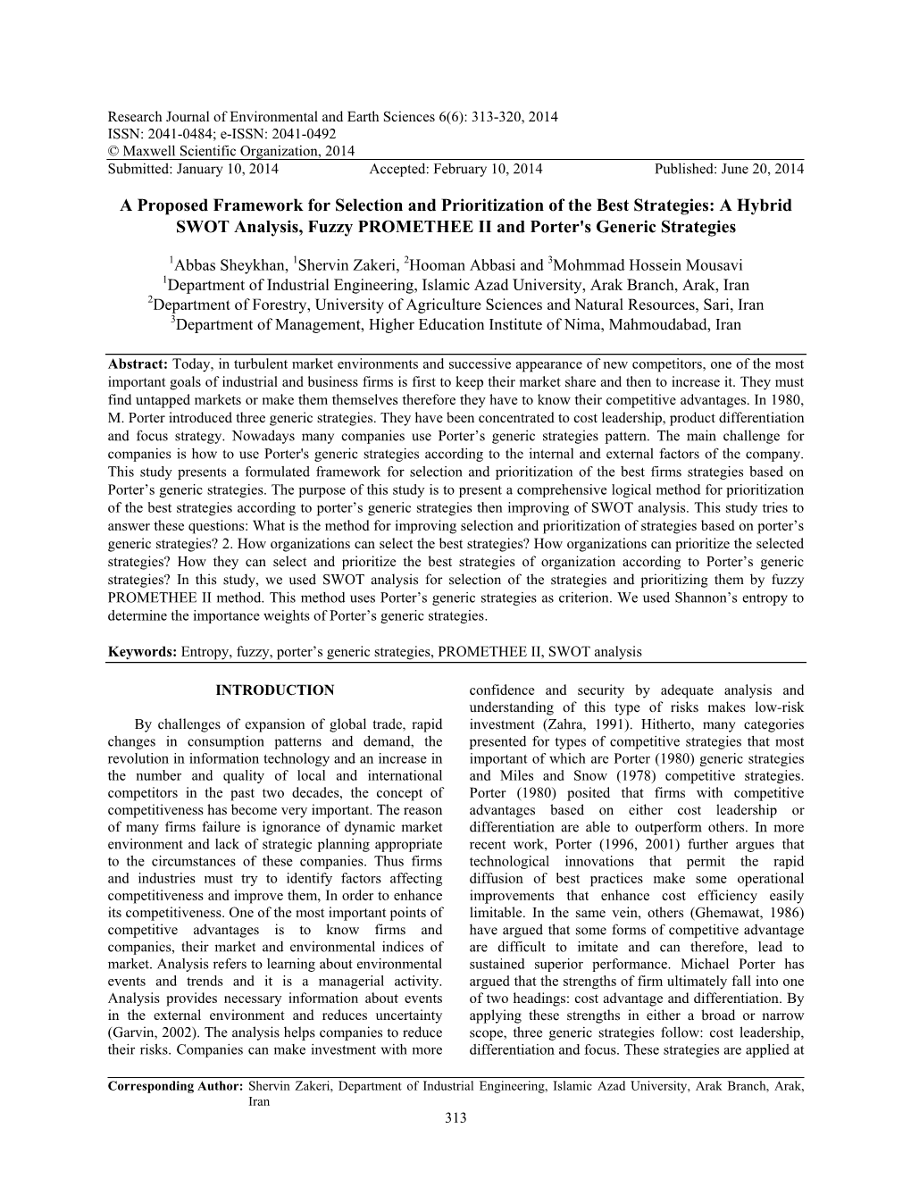 A Hybrid SWOT Analysis, Fuzzy PROMETHEE II and Porter's Generic Strategies