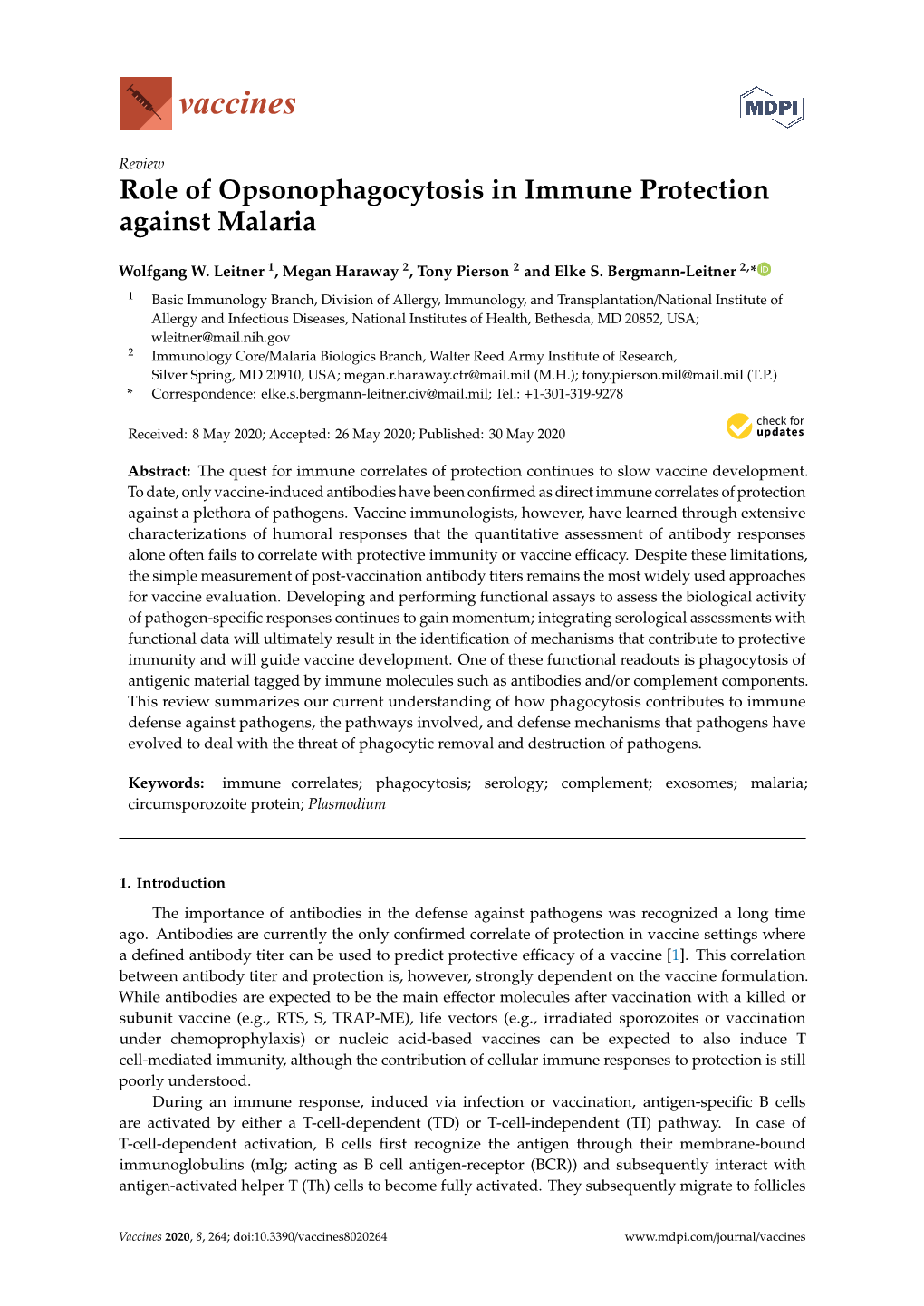 Role of Opsonophagocytosis in Immune Protection Against Malaria