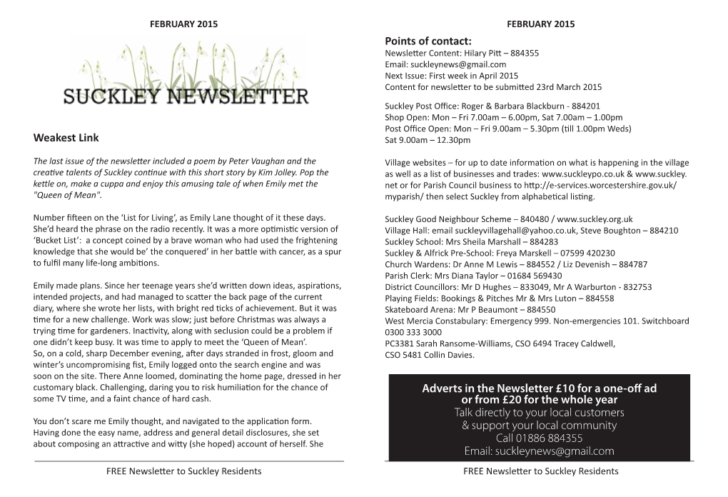 February 2015 Suckley Newsletter